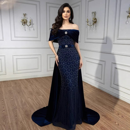 Luxury Arabic Navy Blue Evening Dress LA73416