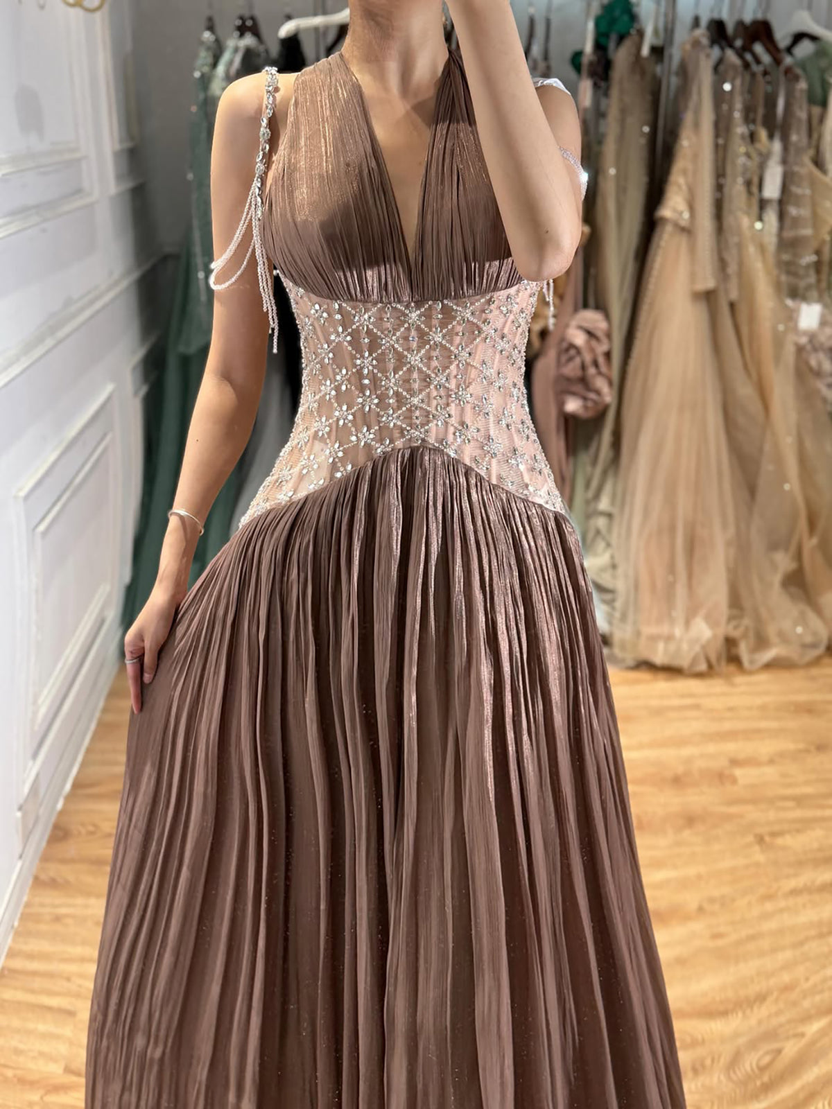 Luxury Turquoise Crystal Beaded A-Line Evening Dress LA73421