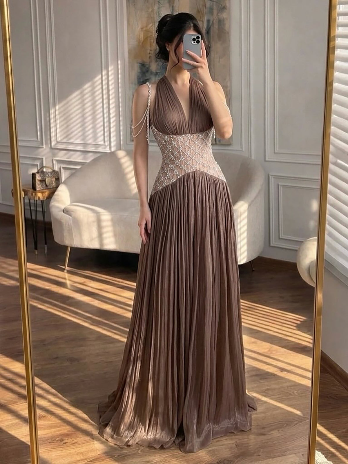 Luxury Turquoise Crystal Beaded A-Line Evening Dress LA73421