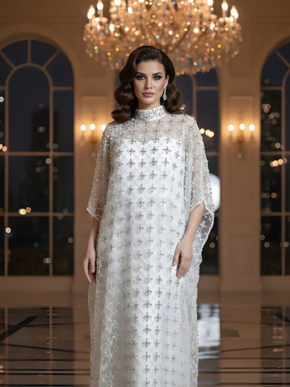 Serene Hill Grey Nude Jasmiko Diamond Beaded Evening Dress LA73428