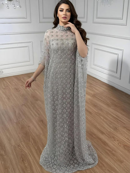 Serene Hill Grey Nude Jasmiko Diamond Beaded Evening Dress LA73428