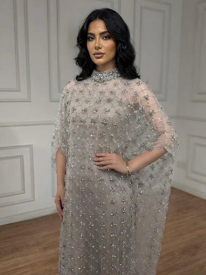 Serene Hill Grey Nude Jasmiko Diamond Beaded Evening Dress LA73428