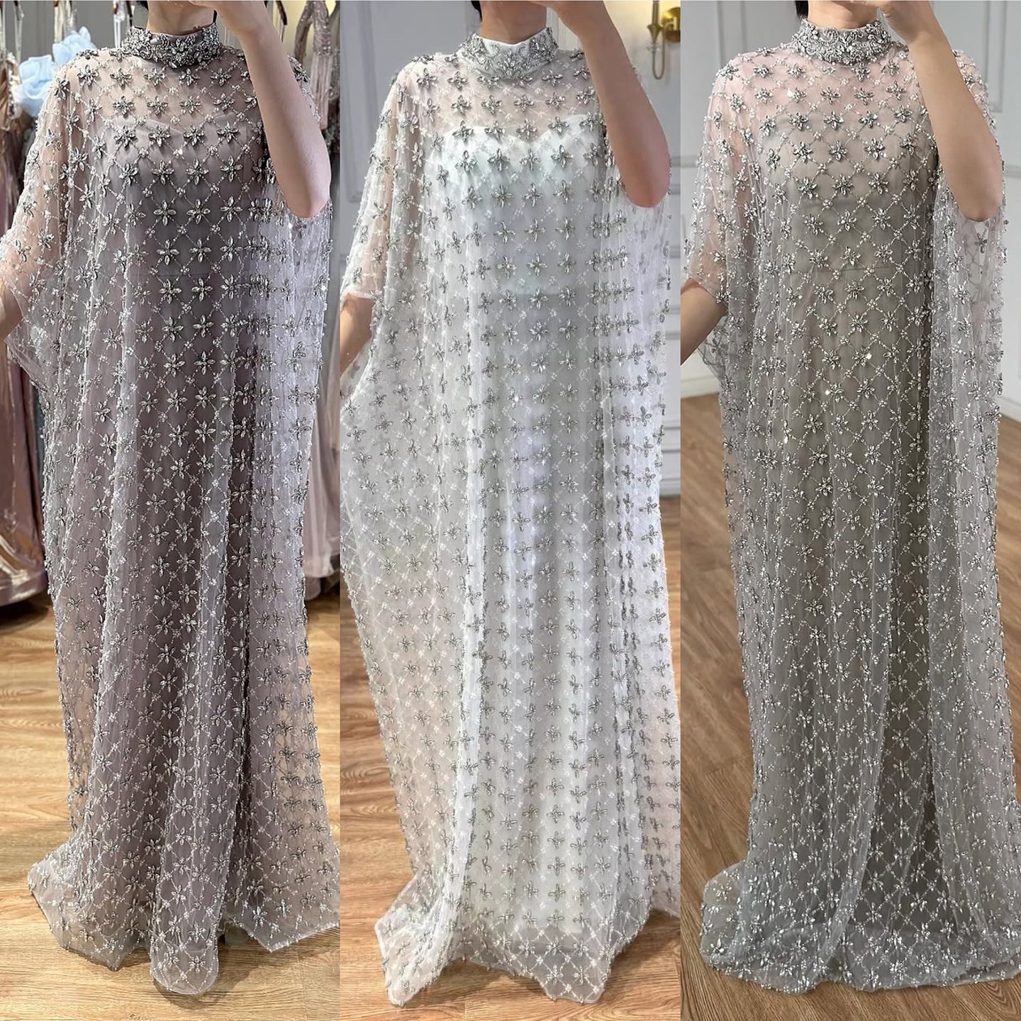 Serene Hill Grey Nude Jasmiko Diamond Beaded Evening Dress LA73428