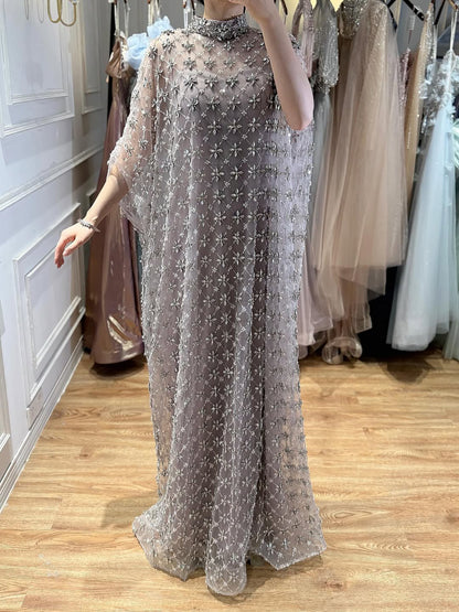 Serene Hill Grey Nude Jasmiko Diamond Beaded Evening Dress LA73428