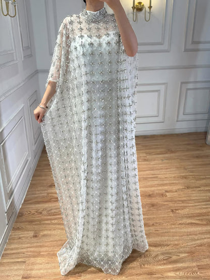 Serene Hill Grey Nude Jasmiko Diamond Beaded Evening Dress LA73428