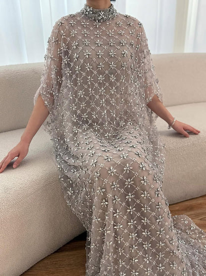 Serene Hill Grey Nude Jasmiko Diamond Beaded Evening Dress LA73428