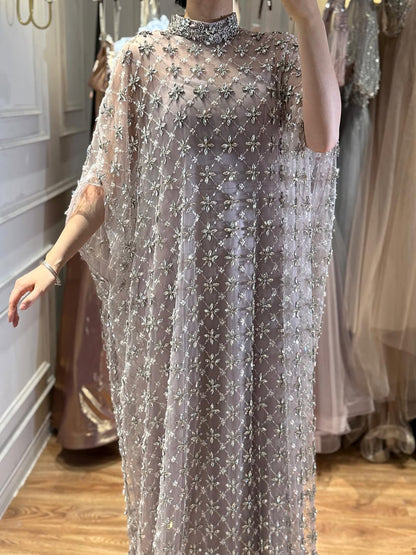 Serene Hill Grey Nude Jasmiko Diamond Beaded Evening Dress LA73428