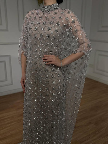 Serene Hill Grey Nude Jasmiko Diamond Beaded Evening Dress LA73428