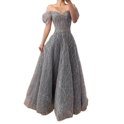 Serene Hill Luxury Grey Beaded A-Line Evening Dress LA73431A