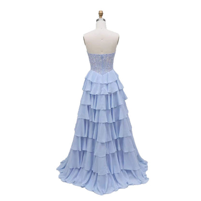 Luxury Yellow Pearl Lace Strapless Beaded Corset A-Line Evening Dress LA73434