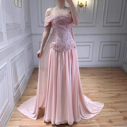 Luxury Pink A-Line Beaded Evening Dress LA73438