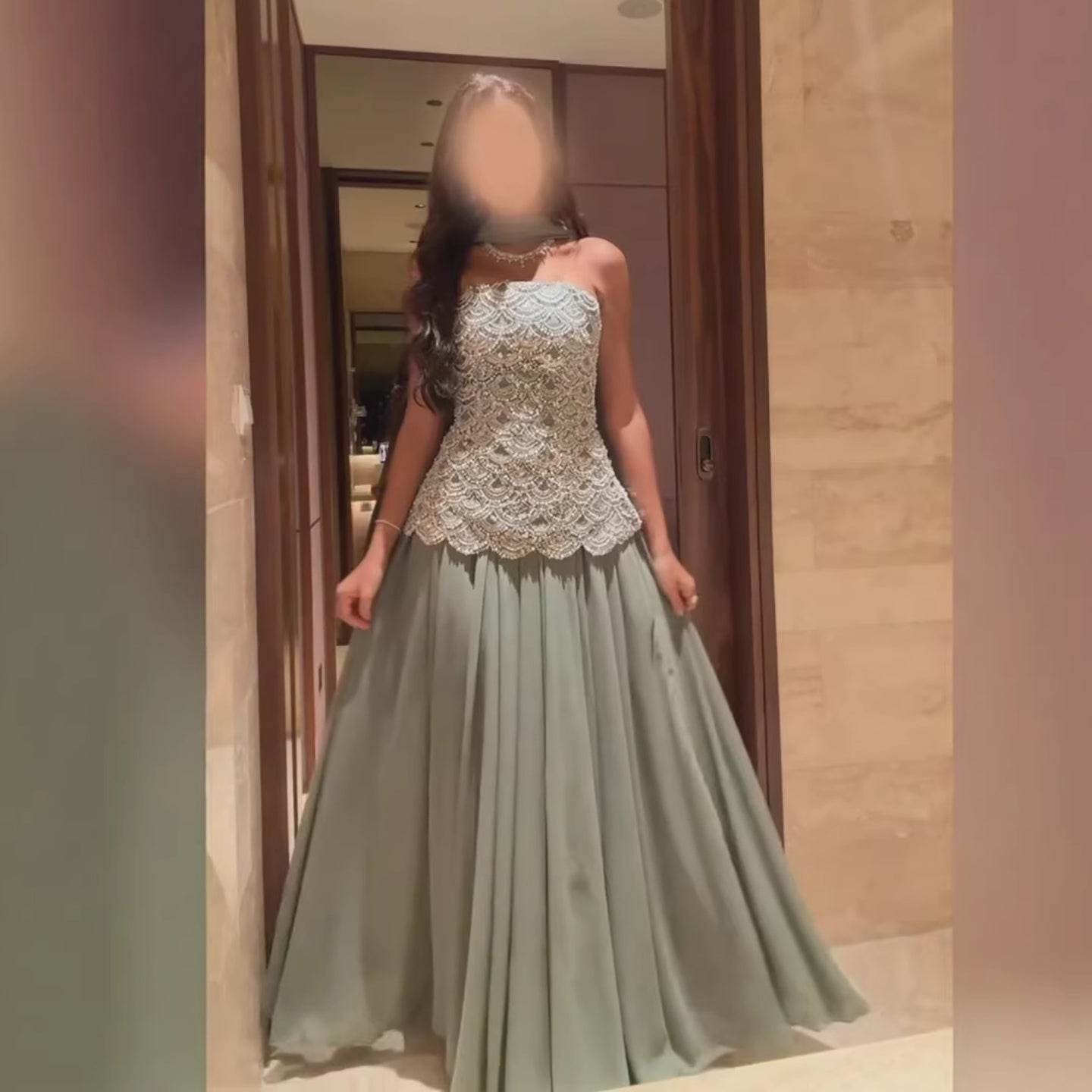 Luxury Sage Green Strapless Beaded A-Line Evening Dress LA73440