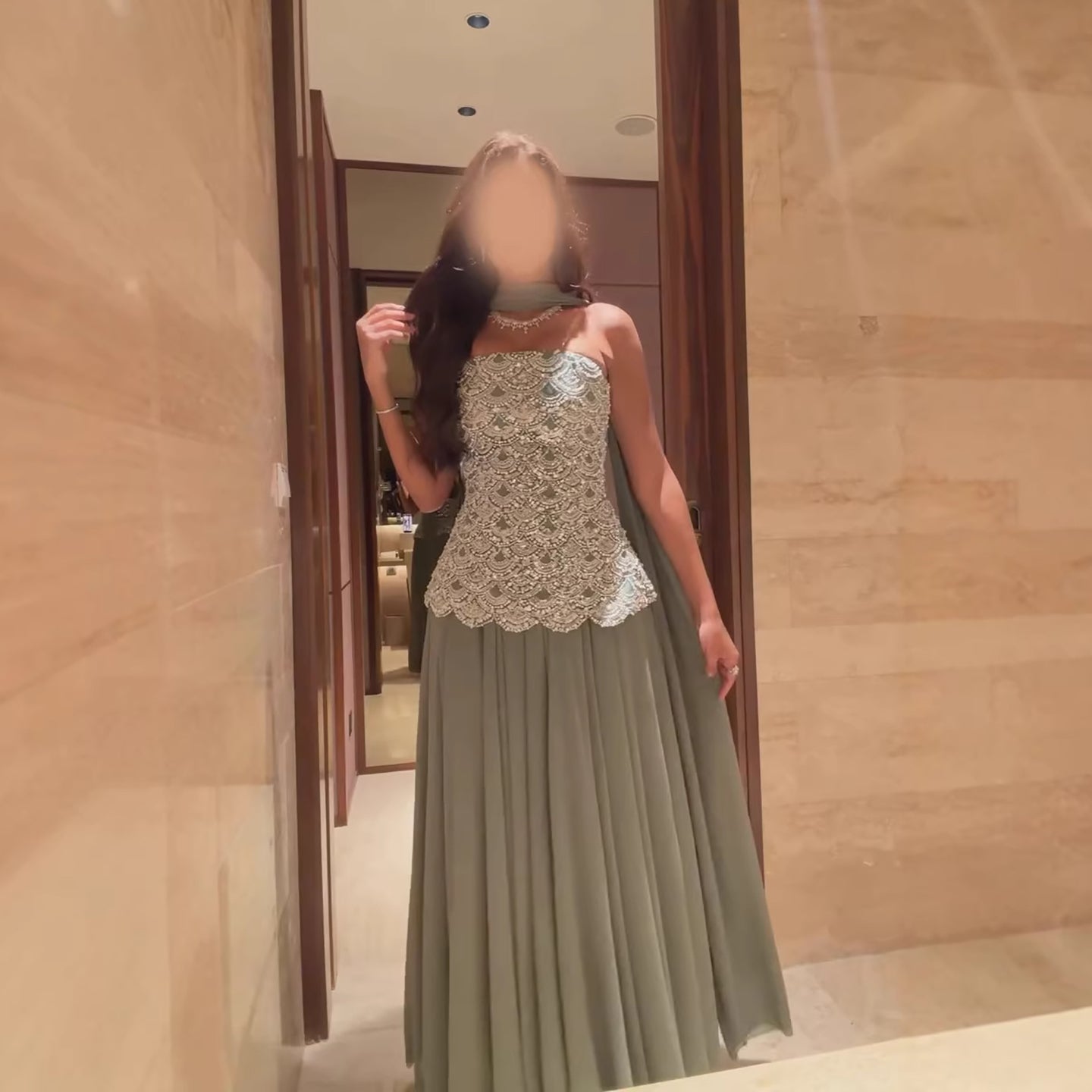 Luxury Sage Green Strapless Beaded A-Line Evening Dress LA73440