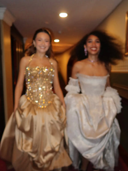 Luxury Gold Diamond Halter Evening Dress Ball Gown LA73441