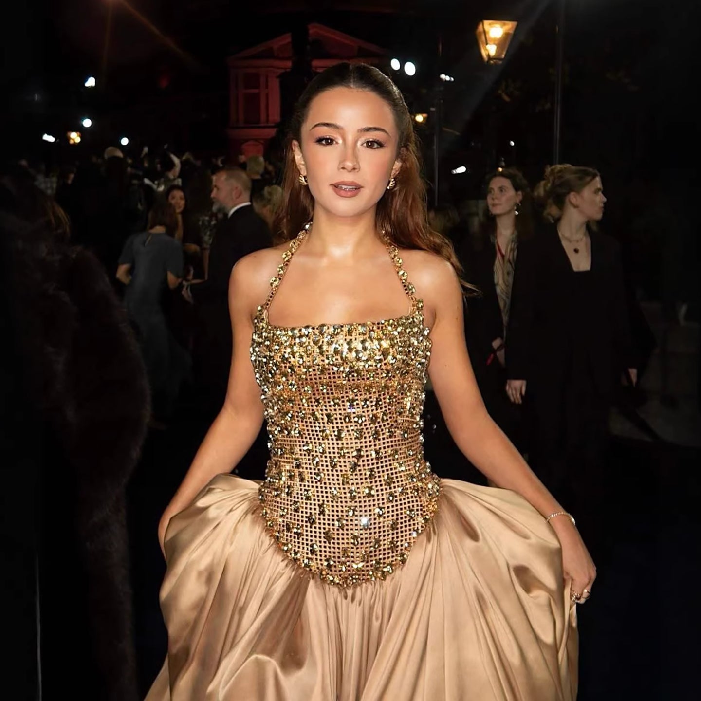 Luxury Gold Diamond Halter Evening Dress Ball Gown LA73441