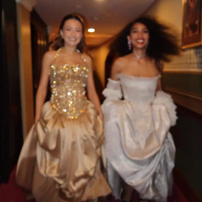 Luxury Gold Diamond Halter Evening Dress Ball Gown LA73441