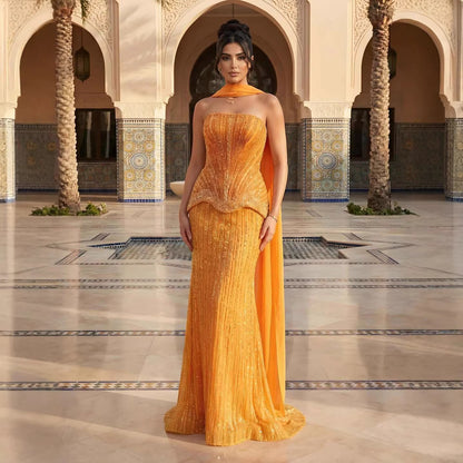 Serene Hill Arabic Orange Two Pieces Corset Evening Dress LA73444