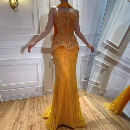 Serene Hill Arabic Orange Two Pieces Corset Evening Dress LA73444
