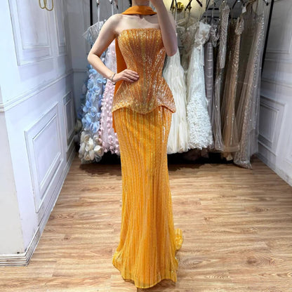 Serene Hill Arabic Orange Two Pieces Corset Evening Dress LA73444