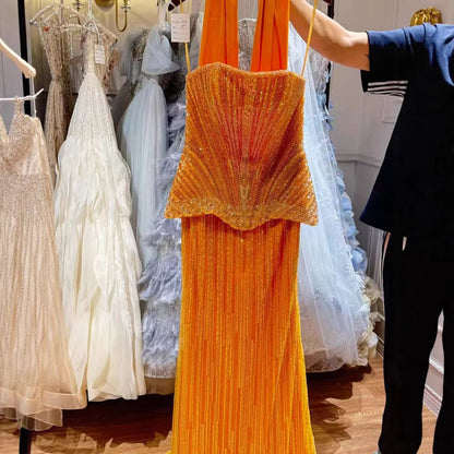 Serene Hill Arabic Orange Two Pieces Corset Evening Dress LA73444