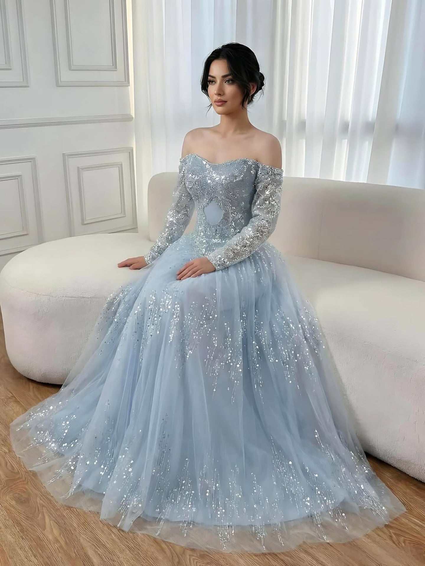 Luxury Dreamy Beige Corset A-Line Evening Dress LA73448