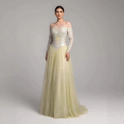 Luxury Dreamy Beige Corset A-Line Evening Dress LA73448