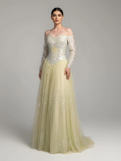 Luxury Dreamy Beige Corset A-Line Evening Dress LA73448