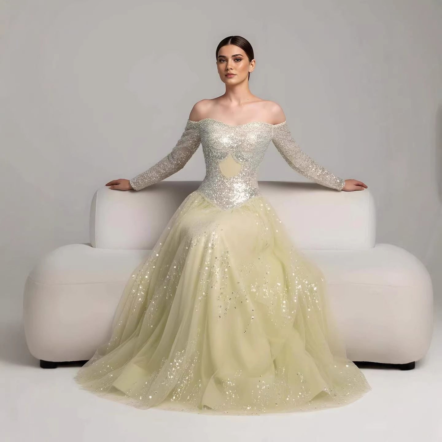 Luxury Dreamy Beige Corset A-Line Evening Dress LA73448