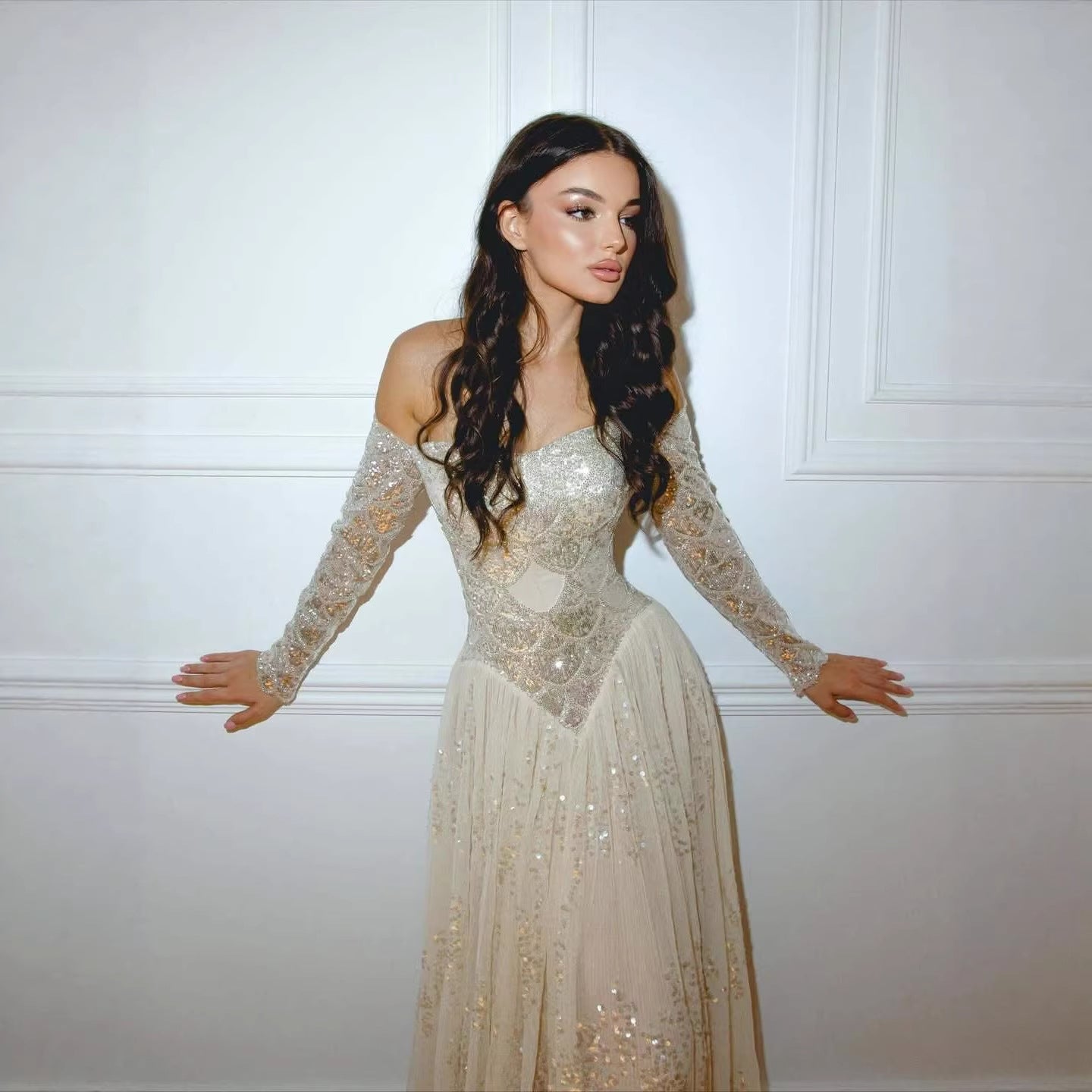 Luxury Dreamy Beige Corset A-Line Evening Dress LA73448