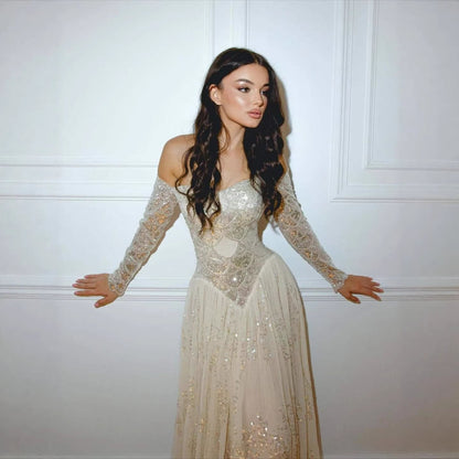 Luxury Dreamy Beige Corset A-Line Evening Dress LA73448