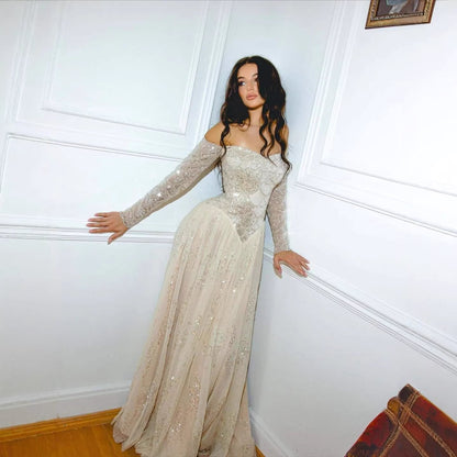 Luxury Dreamy Beige Corset A-Line Evening Dress LA73448