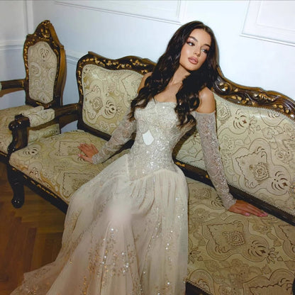 Luxury Dreamy Beige Corset A-Line Evening Dress LA73448