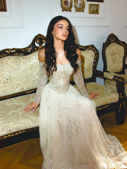 Luxury Dreamy Beige Corset A-Line Evening Dress LA73448