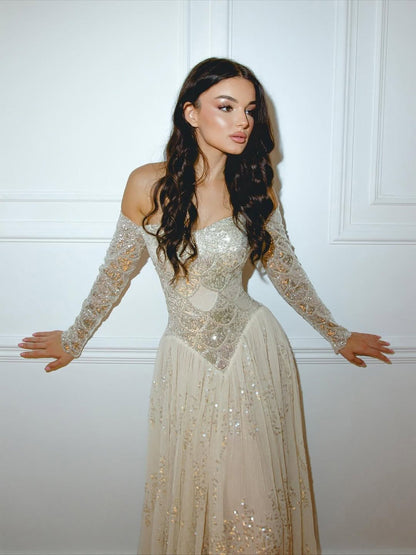 Luxury Dreamy Beige Corset A-Line Evening Dress LA73448