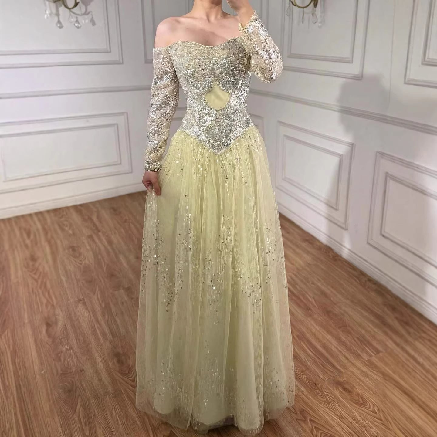 Luxury Dreamy Beige Corset A-Line Evening Dress LA73448