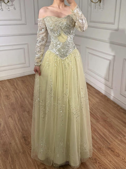 Luxury Dreamy Beige Corset A-Line Evening Dress LA73448