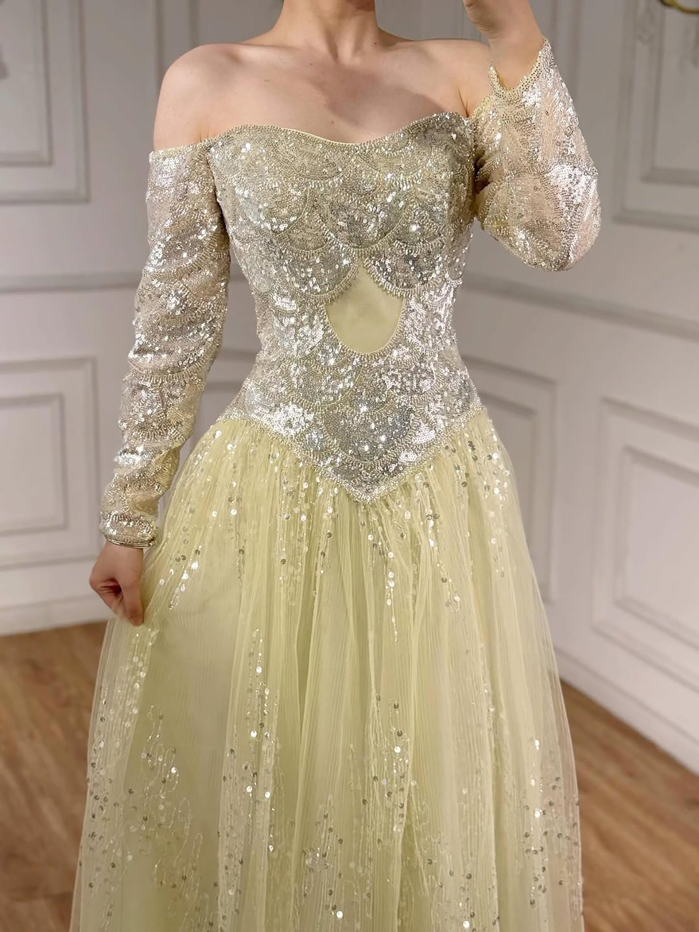 Luxury Dreamy Beige Corset A-Line Evening Dress LA73448