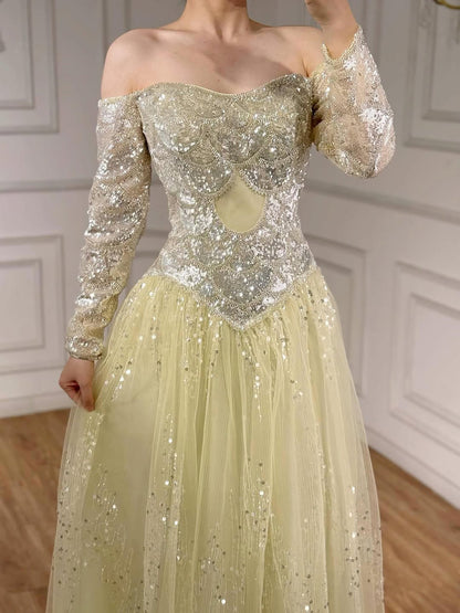 Luxury Dreamy Beige Corset A-Line Evening Dress LA73448