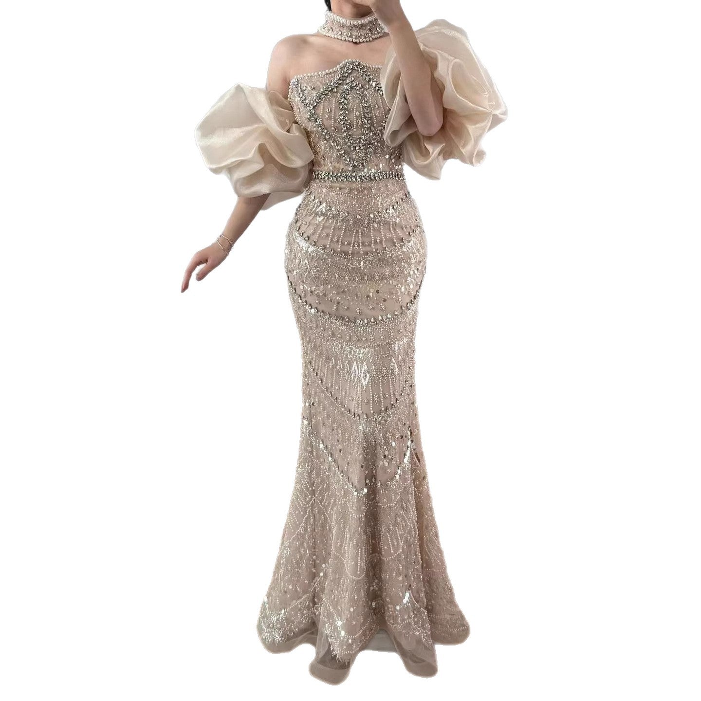 Luxury Arabic Lilac Mermaid Beaded Evening Dress LA73450