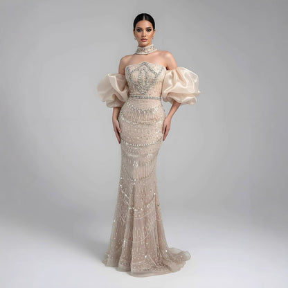 Luxury Arabic Lilac Mermaid Beaded Evening Dress LA73450