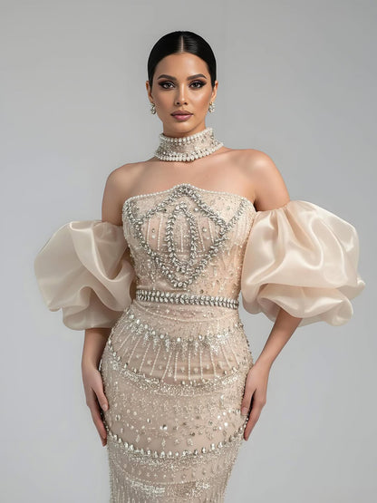 Luxury Arabic Lilac Mermaid Beaded Evening Dress LA73450