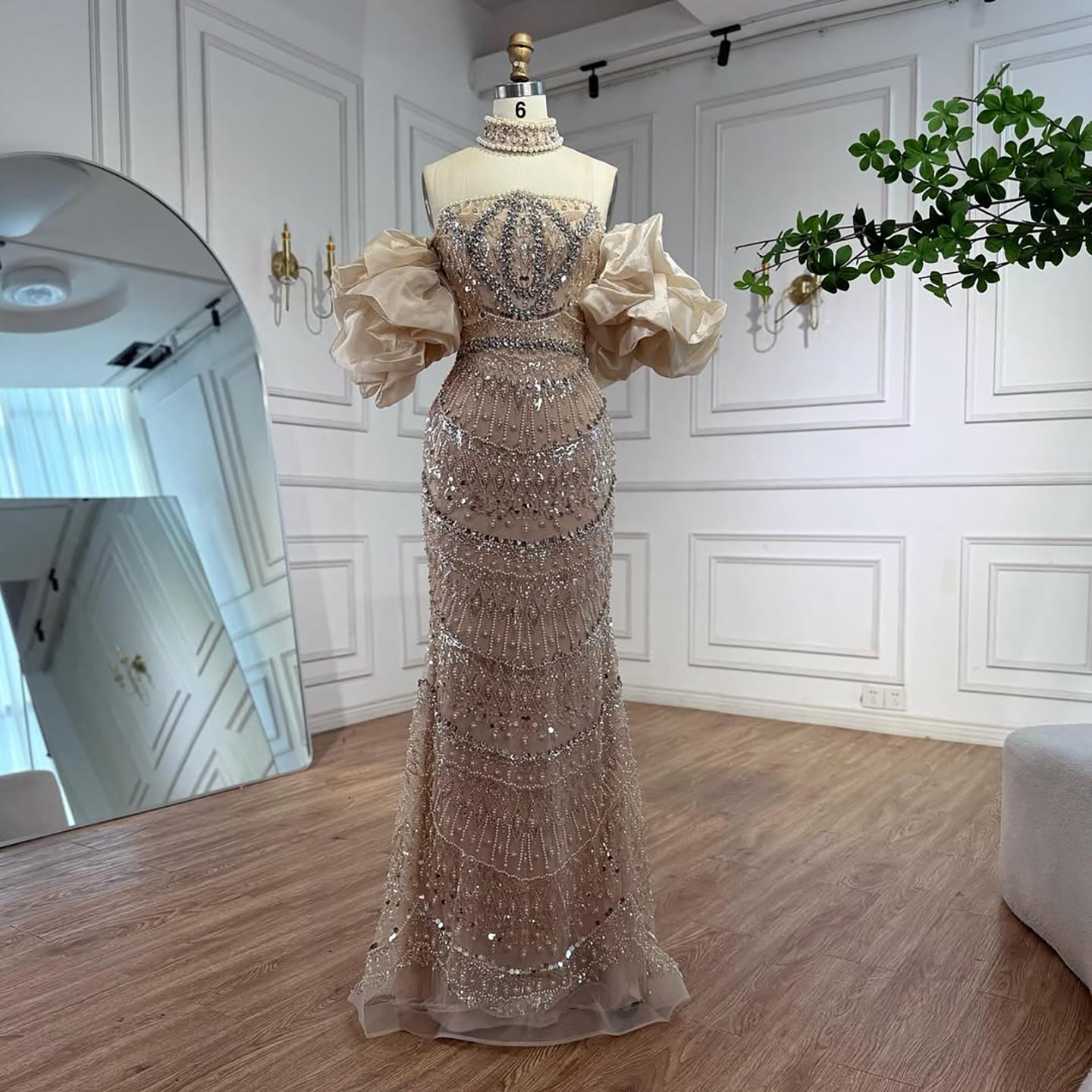 Luxury Arabic Lilac Mermaid Beaded Evening Dress LA73450