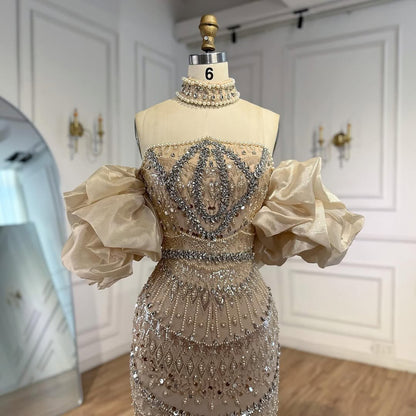 Luxury Arabic Lilac Mermaid Beaded Evening Dress LA73450