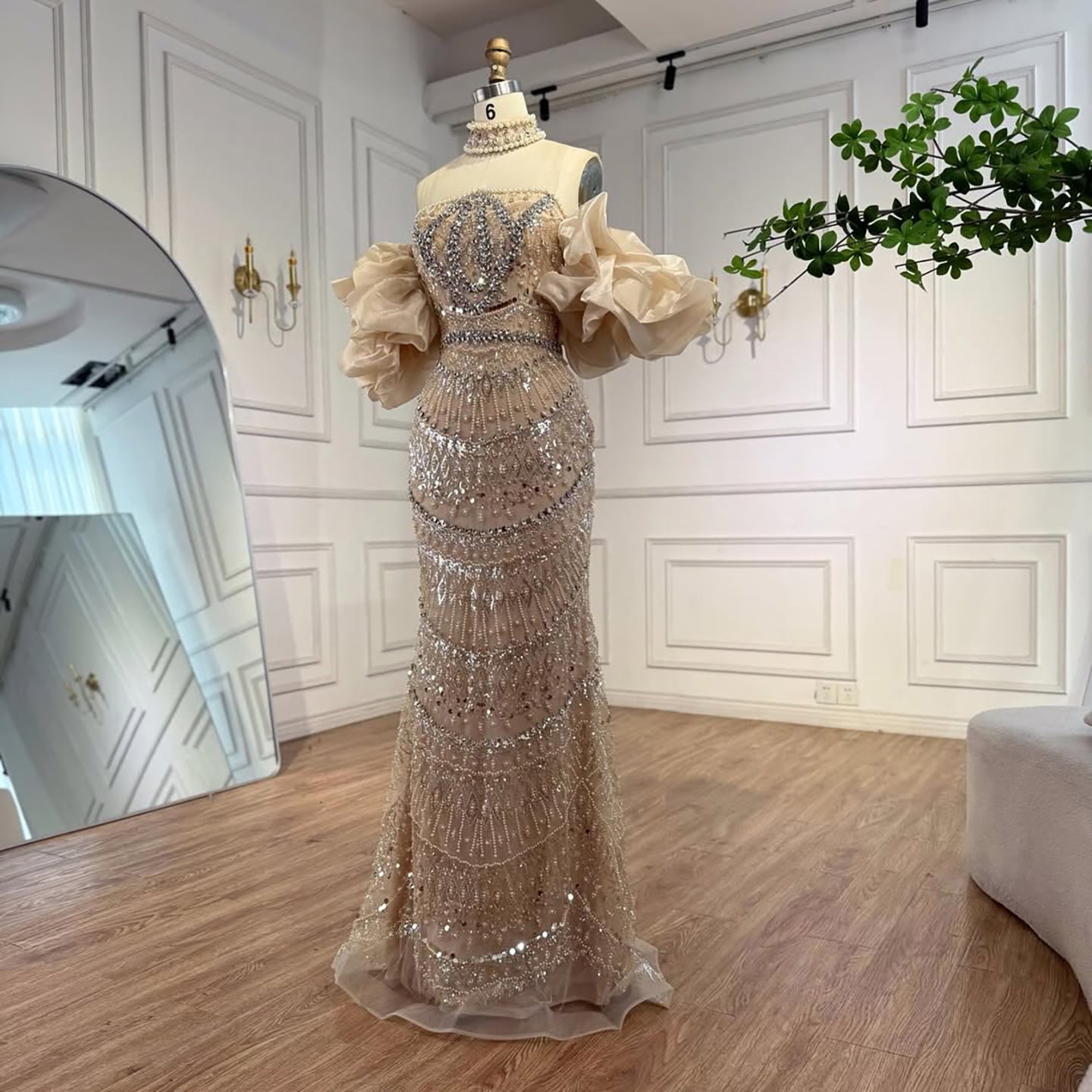 Luxury Arabic Lilac Mermaid Beaded Evening Dress LA73450