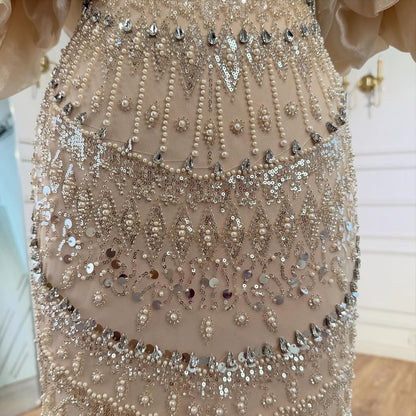 Luxury Arabic Lilac Mermaid Beaded Evening Dress LA73450