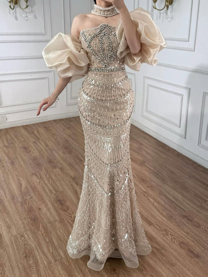 Luxury Arabic Lilac Mermaid Beaded Evening Dress LA73450