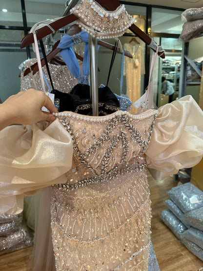 Luxury Arabic Lilac Mermaid Beaded Evening Dress LA73450