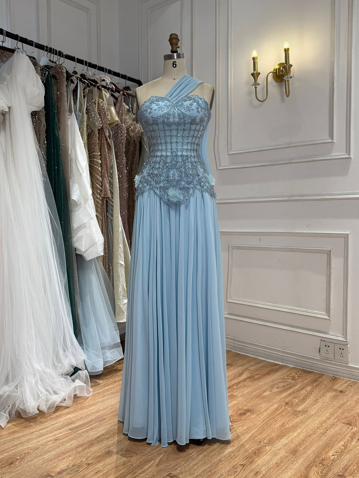Luxury Pink Arabic Floral Evening Dress With Cape LA73451