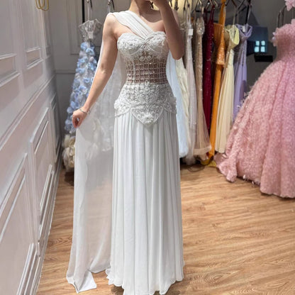 Luxury Pink Arabic Floral Evening Dress With Cape LA73451