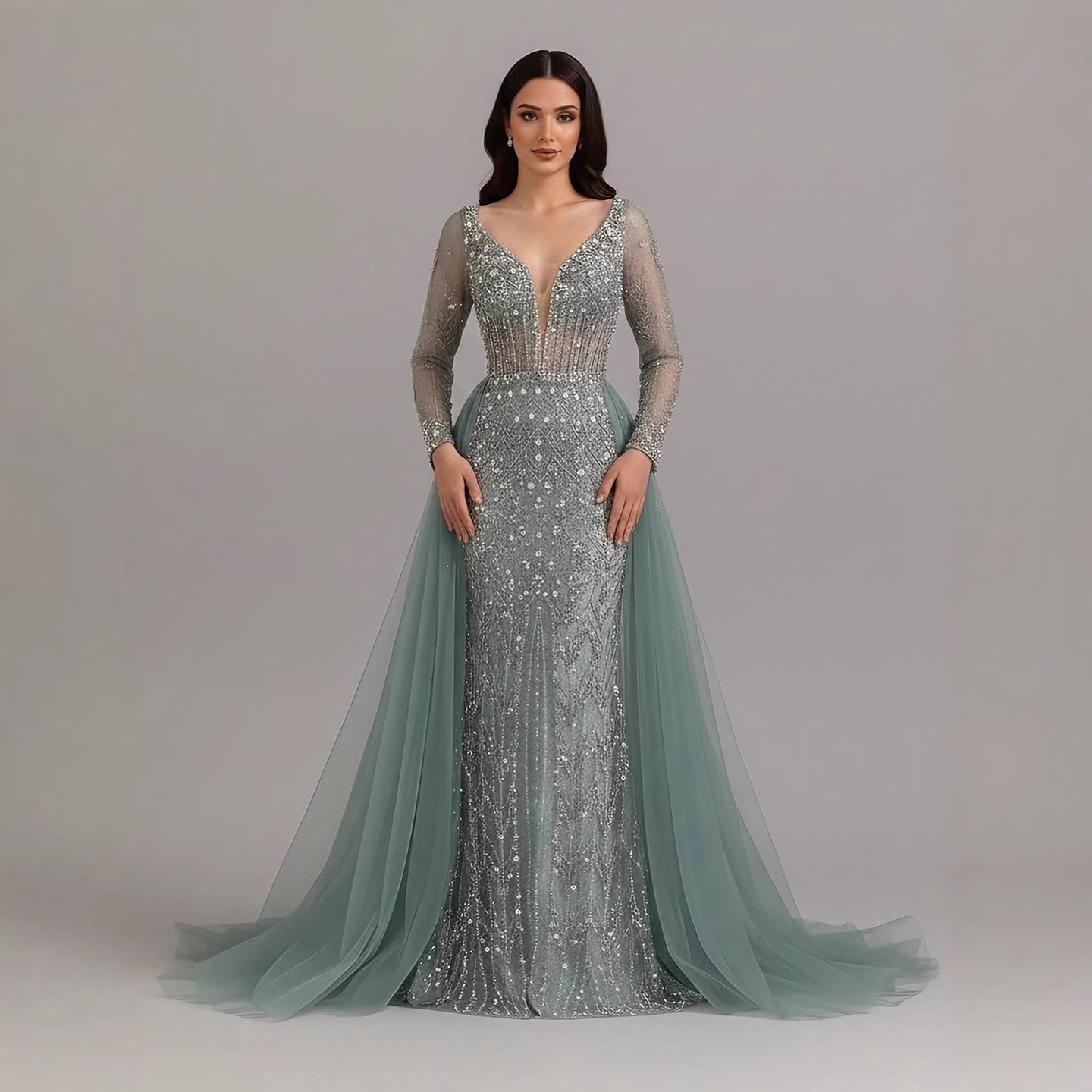 Serene Hill Modest Caramel Long Evening Dress With Skirt LA73452